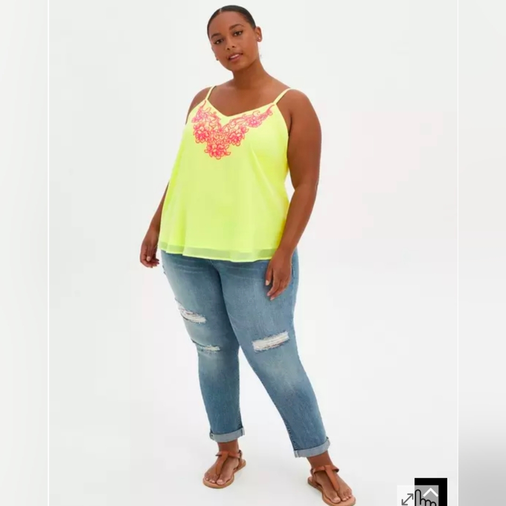 Nwot Sophie Chiffon Neon Yellow SwingTank W/ Pink Embroidery Size 2X (has Flaw)